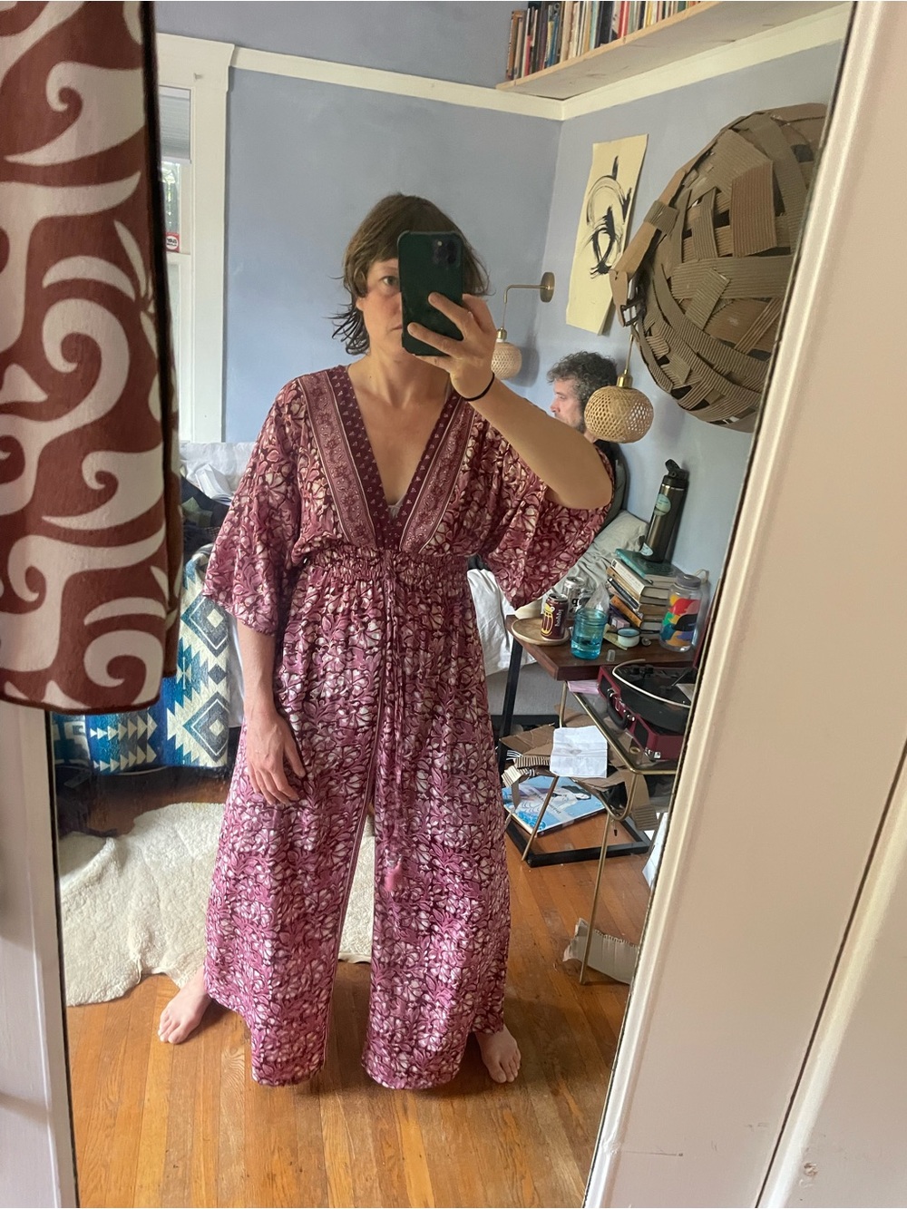 White Waves Kimono Wide Leg Jumpsuit - Picture 11 of 13